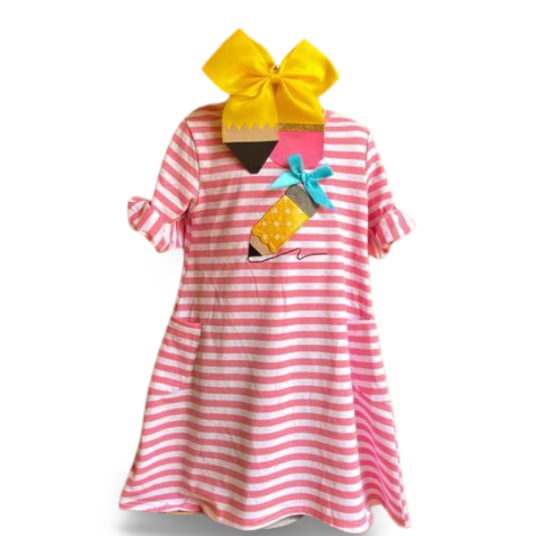 Polka Dot Pencil Pink Stripe Dress with Pockets